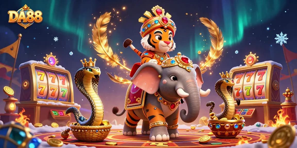 Experience thrilling gameplay with DA88's vibrant casino scene featuring slots and colorful characters.