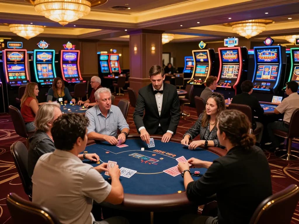 Players at cm88casino's poker table experience high-stakes action in an elegant casino atmosphere.