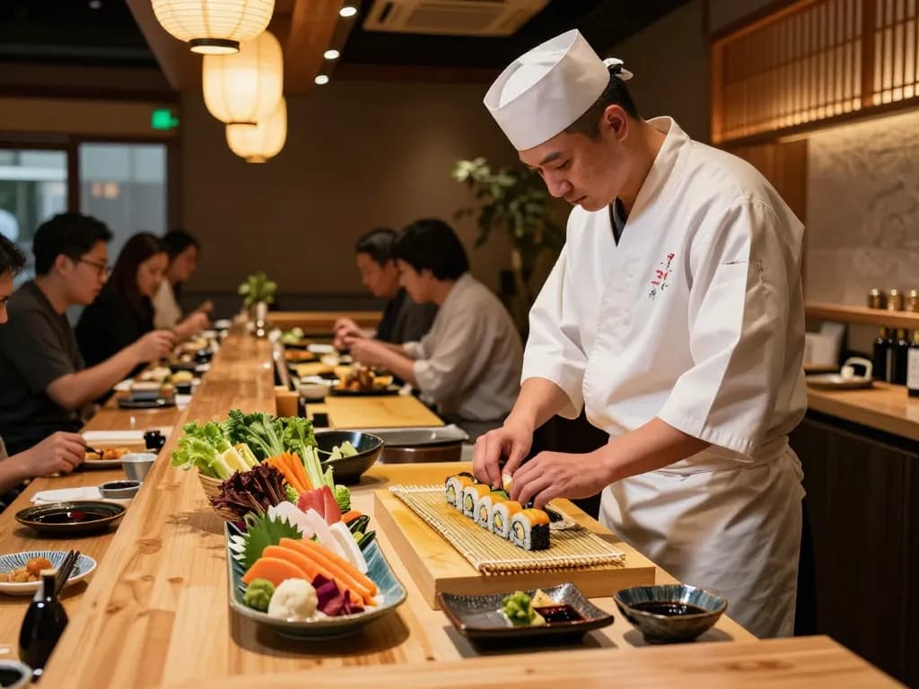 Experience the vibrant dining atmosphere at RED88 Asian Bistro, with chefs preparing traditional dishes and fresh ingredients.