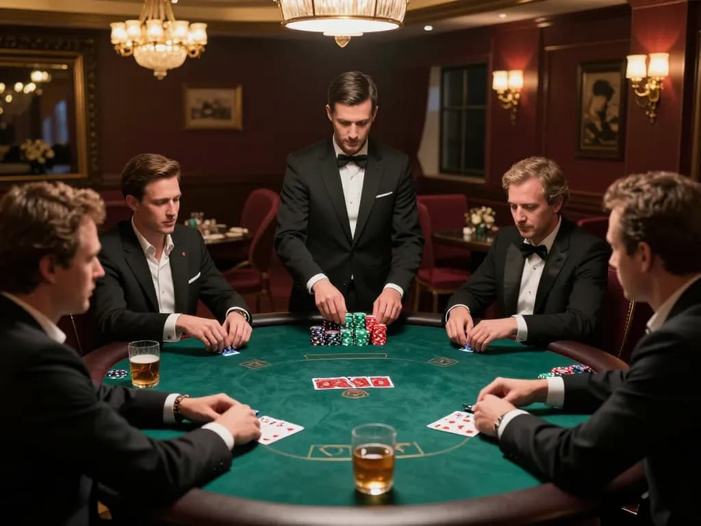 Players engaging in a high-stakes poker game at Vin88, showcasing tension and strategy.