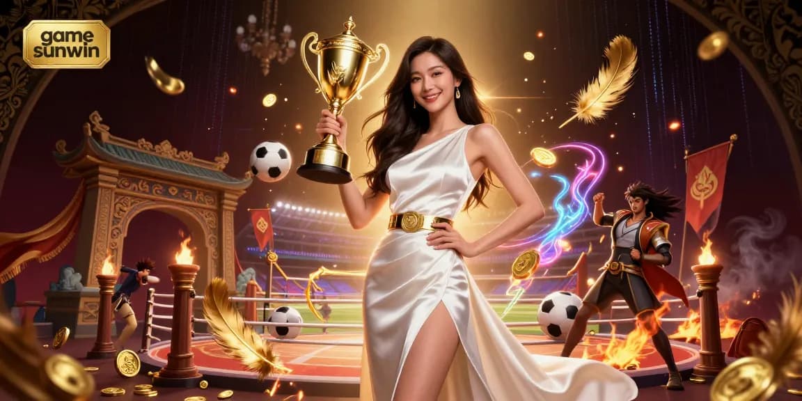 Win big with game sunwin featuring an elegant character amidst vibrant casino elements.