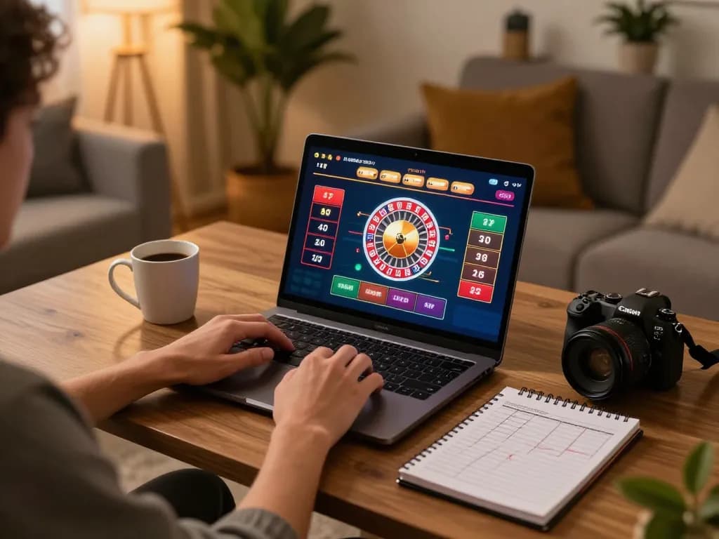 Player engaging in live roulette gaming at home, exploring Link XX88 for exciting online casino experience.