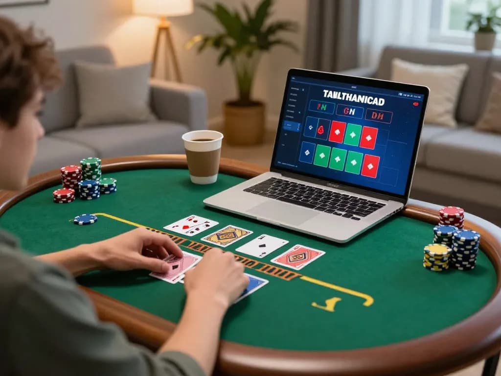 vuabet88 player enjoying live dealer blackjack online at home, illustrating immersive gaming experience