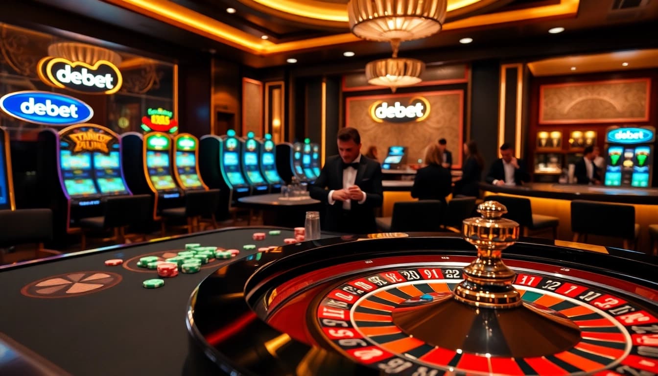 Engaged players enjoy high-stakes gambling at a luxurious table, highlighting debet excitement.