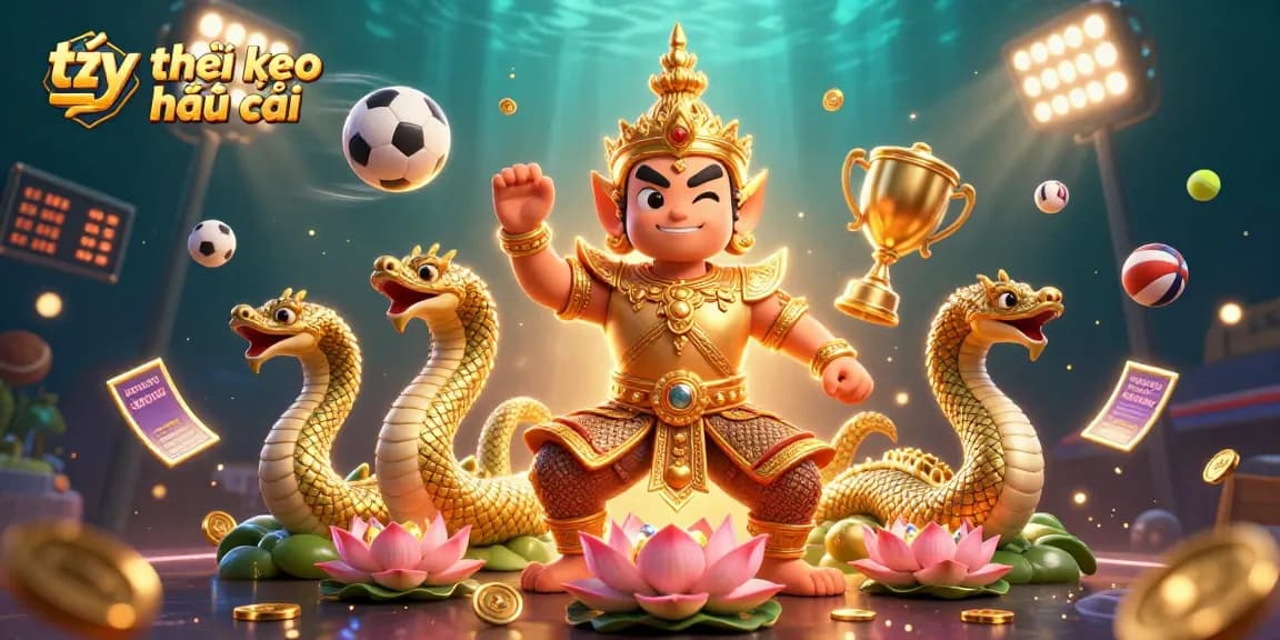 Experience thrilling sports betting with tỷ lệ kèo nhà cái showcased in an animated 3D scene.
