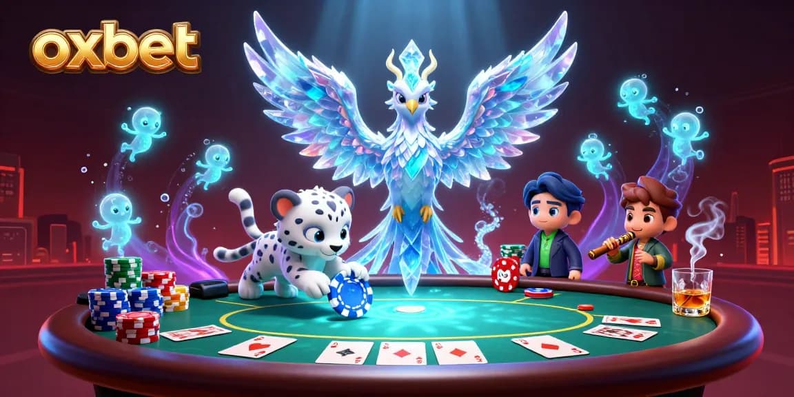 Experience thrilling gaming at oxbet with an enchanting ice phoenix and poker elements.