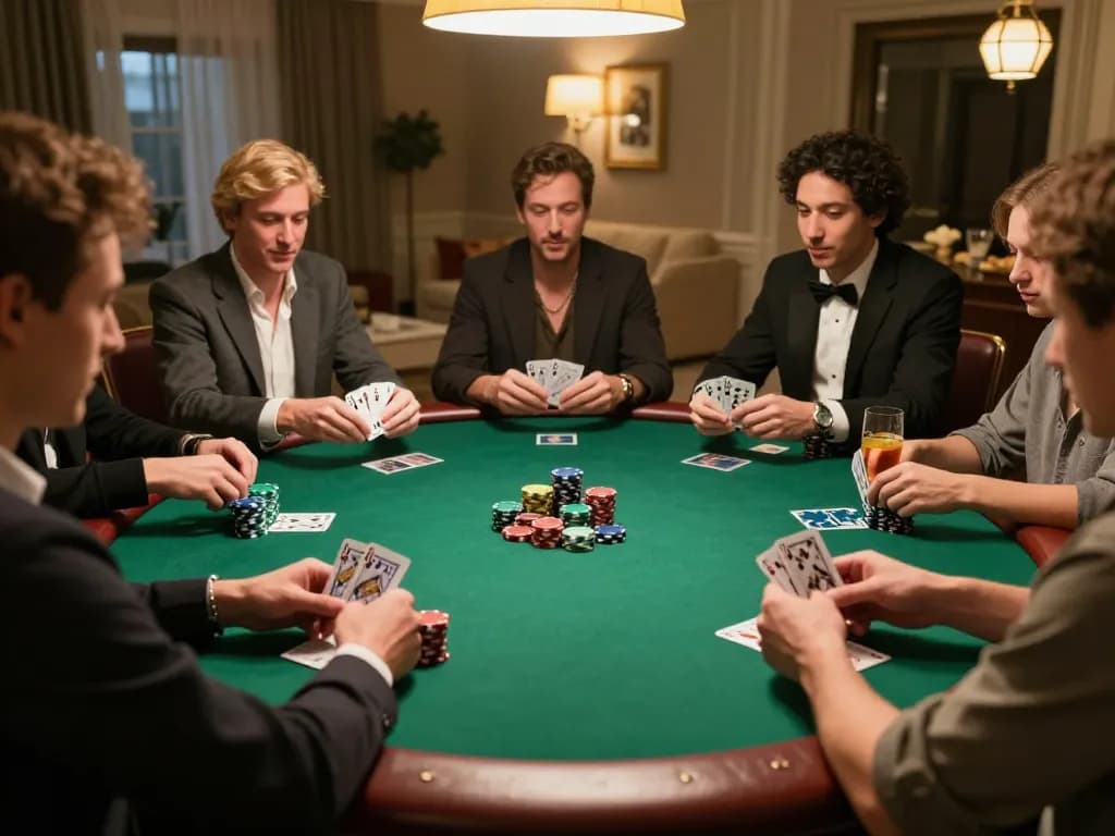 Engaging home poker game scene showcasing friends enjoying xo88 with competitive strategy and excitement
