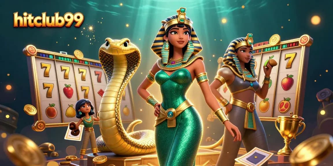 Experience the thrill of slots with hitclub99 as golden coins and vibrant symbols dance around a stunning character.