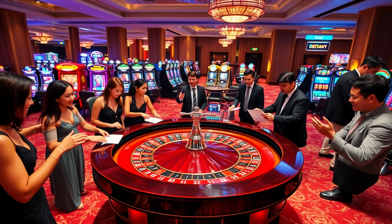 Players enjoying roulette at DEBET.Com, showcasing vibrant casino excitement.