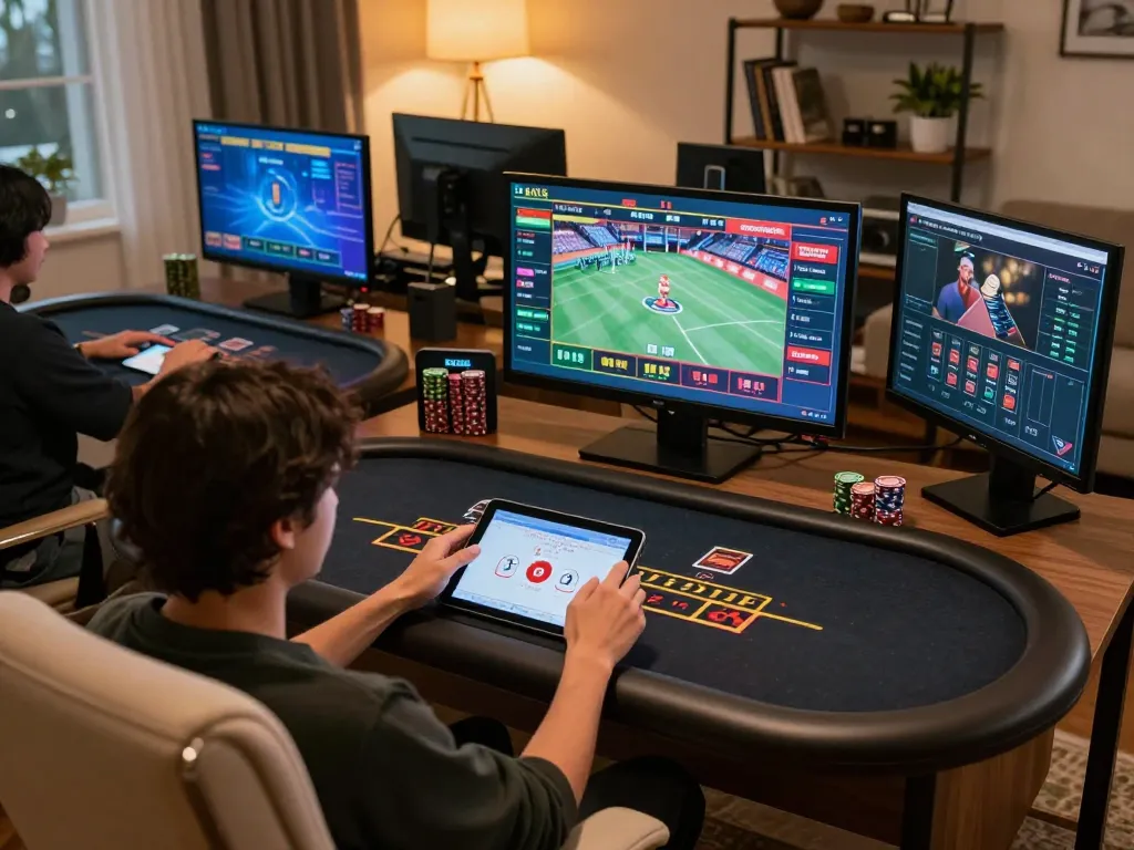 Player engaging in online blackjack at home using ku88 tablet in a cozy environment