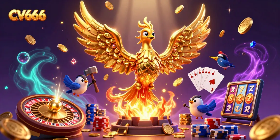 Experience the thrill of CV666 with dynamic gaming elements and a golden phoenix in action.