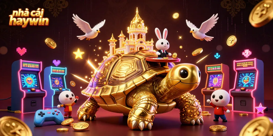 Experience gaming excitement with nhà cái haywin's vibrant casino scene featuring a turtle palace and a rabbit dealer.