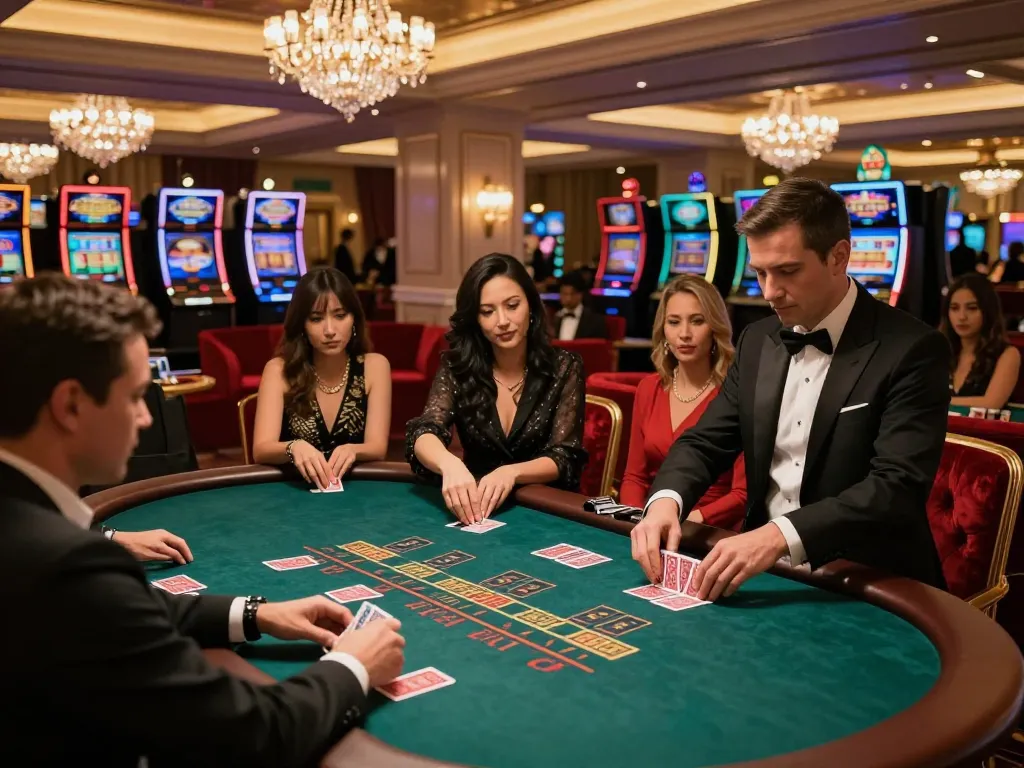 Experience the excitement of ga888n blackjack with elegant players and intense gameplay in a luxurious casino setting.