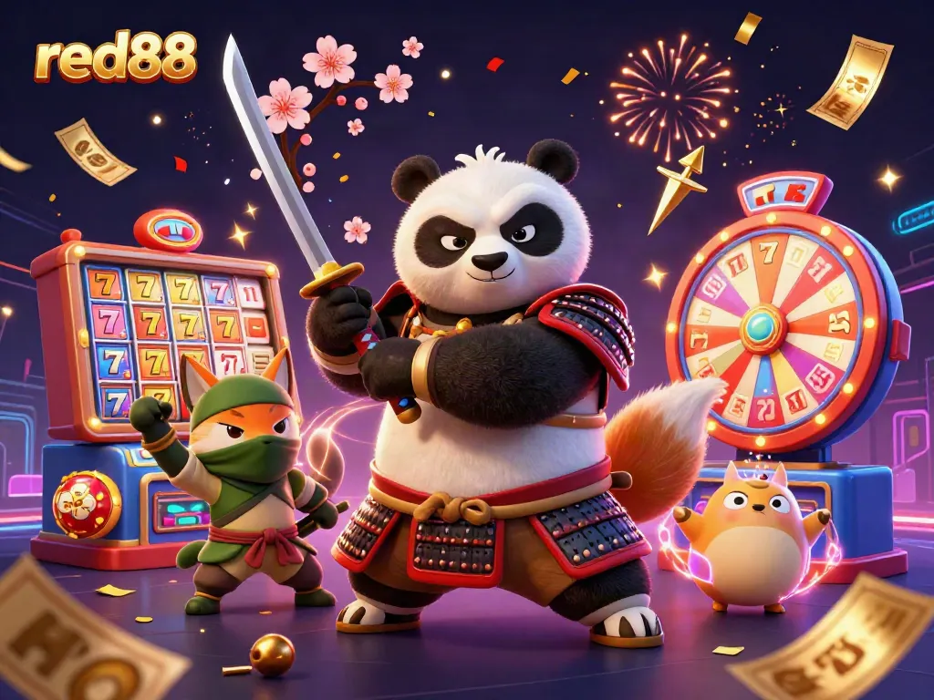 Experience thrilling wins with red88's vibrant 3D samurai panda and dynamic gaming elements.