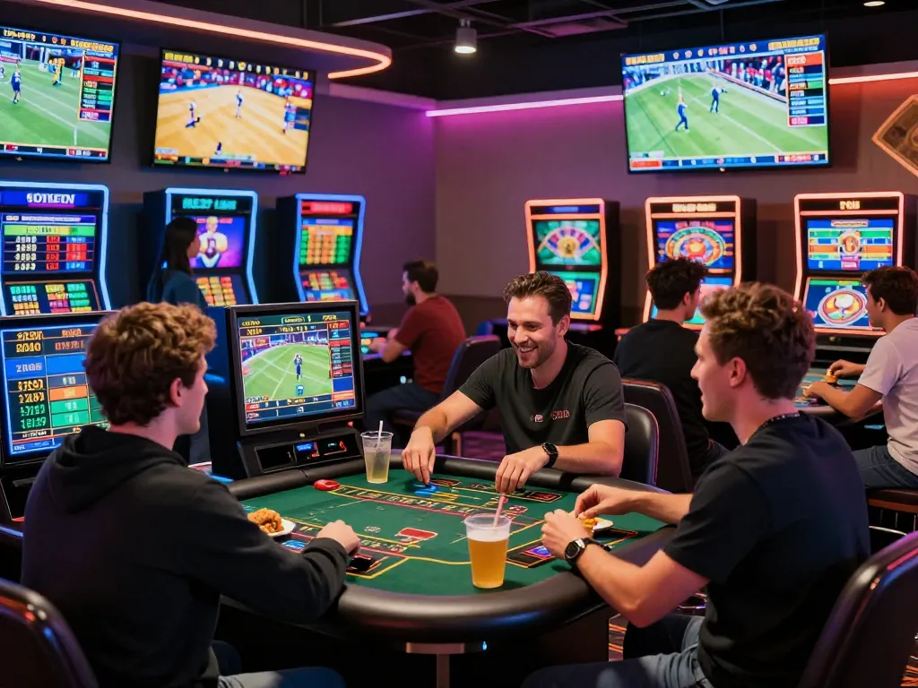 Exciting PUB88 online betting scene with players cheering and engaging in live sports betting.