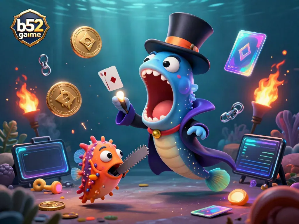 Engaging action in b52 game with bioluminescent creatures and cryptocurrency elements.