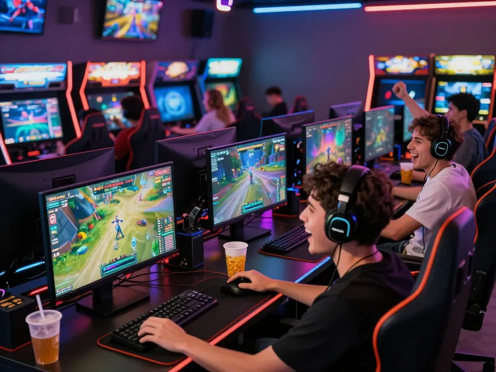 Engaging online gaming experience at https://hitclub10.org/ with players enjoying a lively competition amidst vibrant screens and social atmosphere.