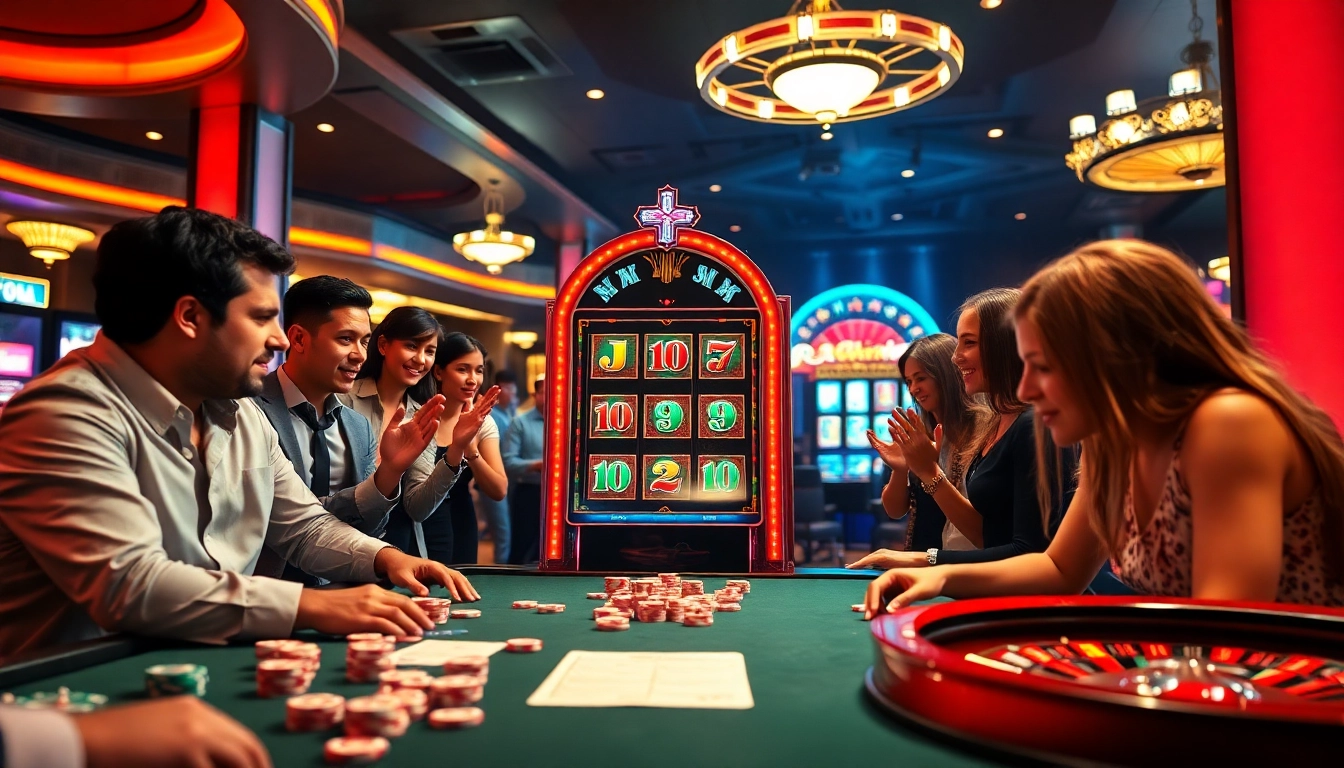 Experience the thrill of winning at https://cm88bet.us/no-hu-cm88/ with an engaging slot machine scene in a vibrant casino.