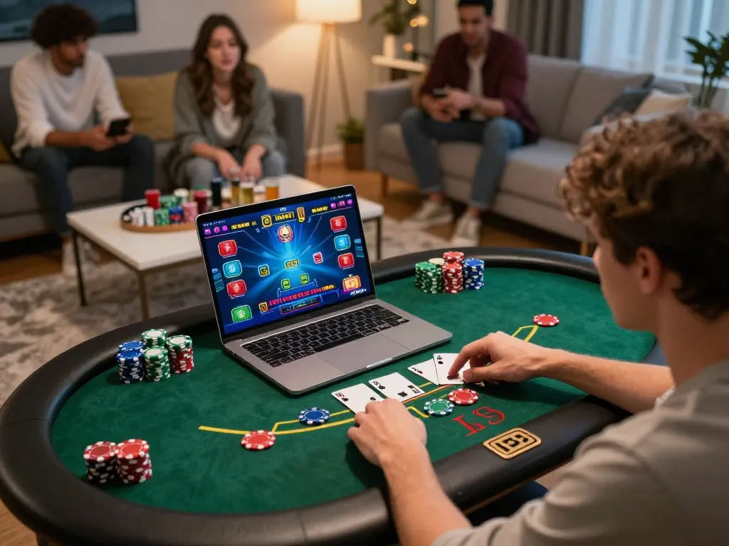 Engaging in blackjack gameplay at hit-club with chips and vibrant game interface
