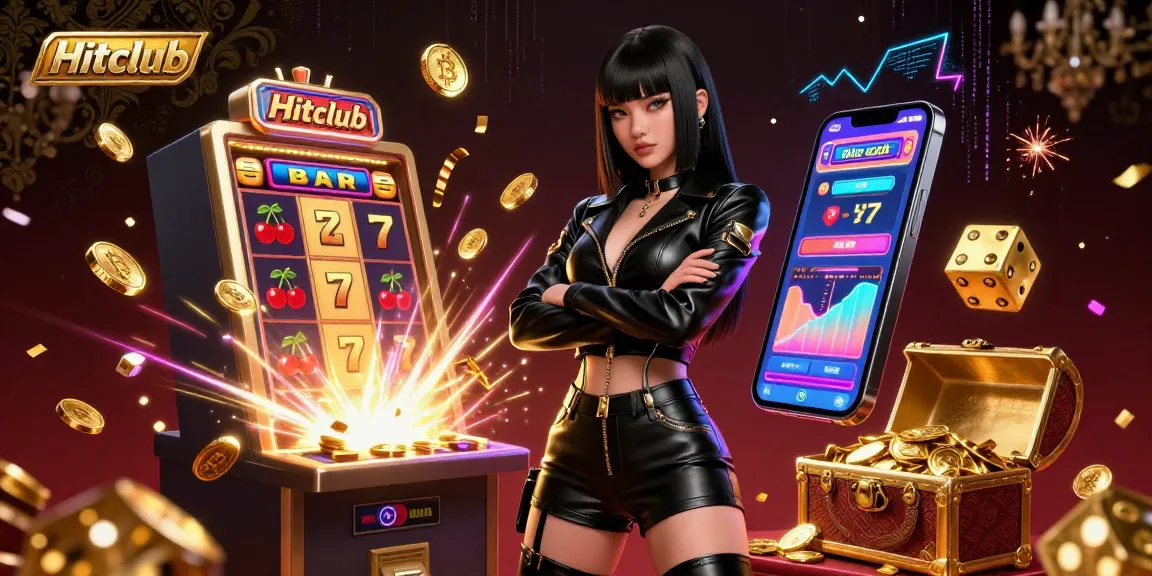 Experience the excitement of Hitclub with stunning visuals of casino games and neon lights.