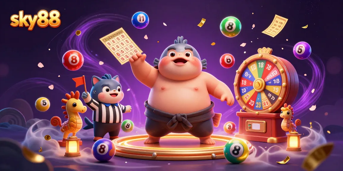 Experience exciting gaming at sky88 with lively lottery action and animated casino characters.