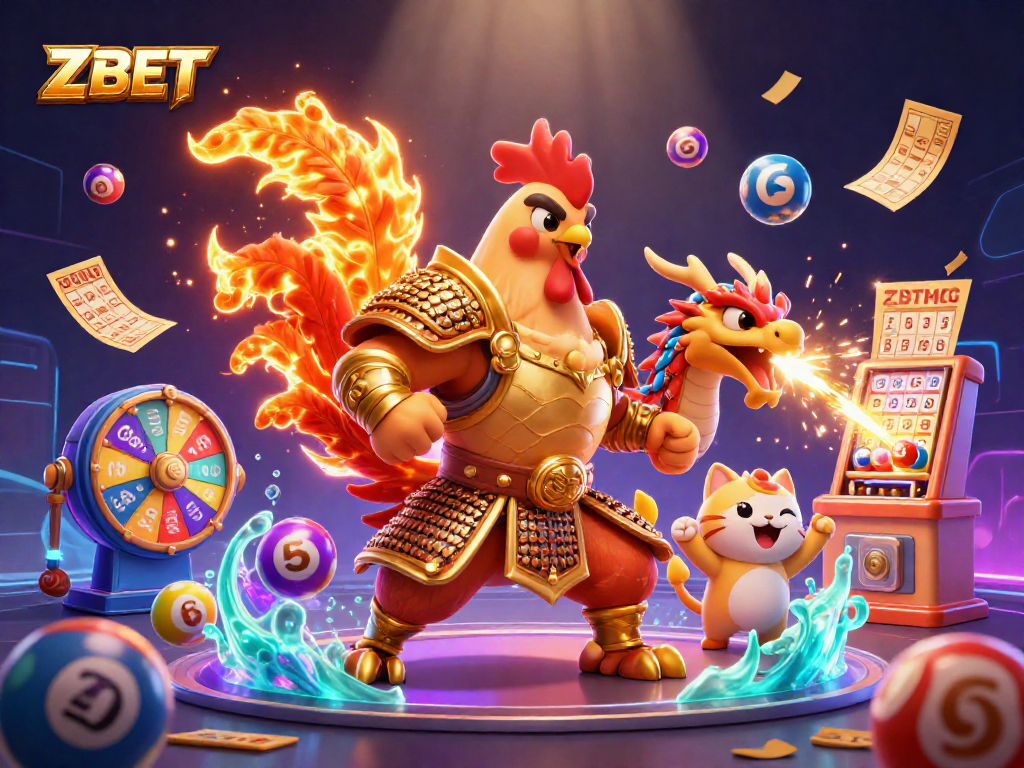 Win big at ZBET with an exciting and vibrant 3D casino illustration showcasing dynamic gaming elements.