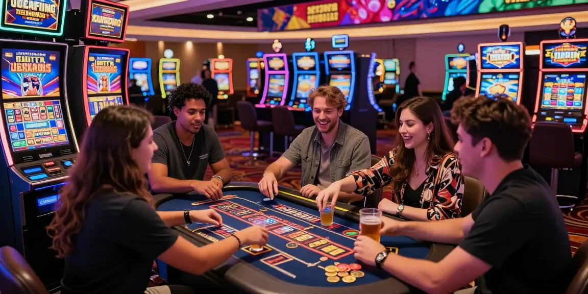 Excitement around a slot gacor machine in a vibrant casino.