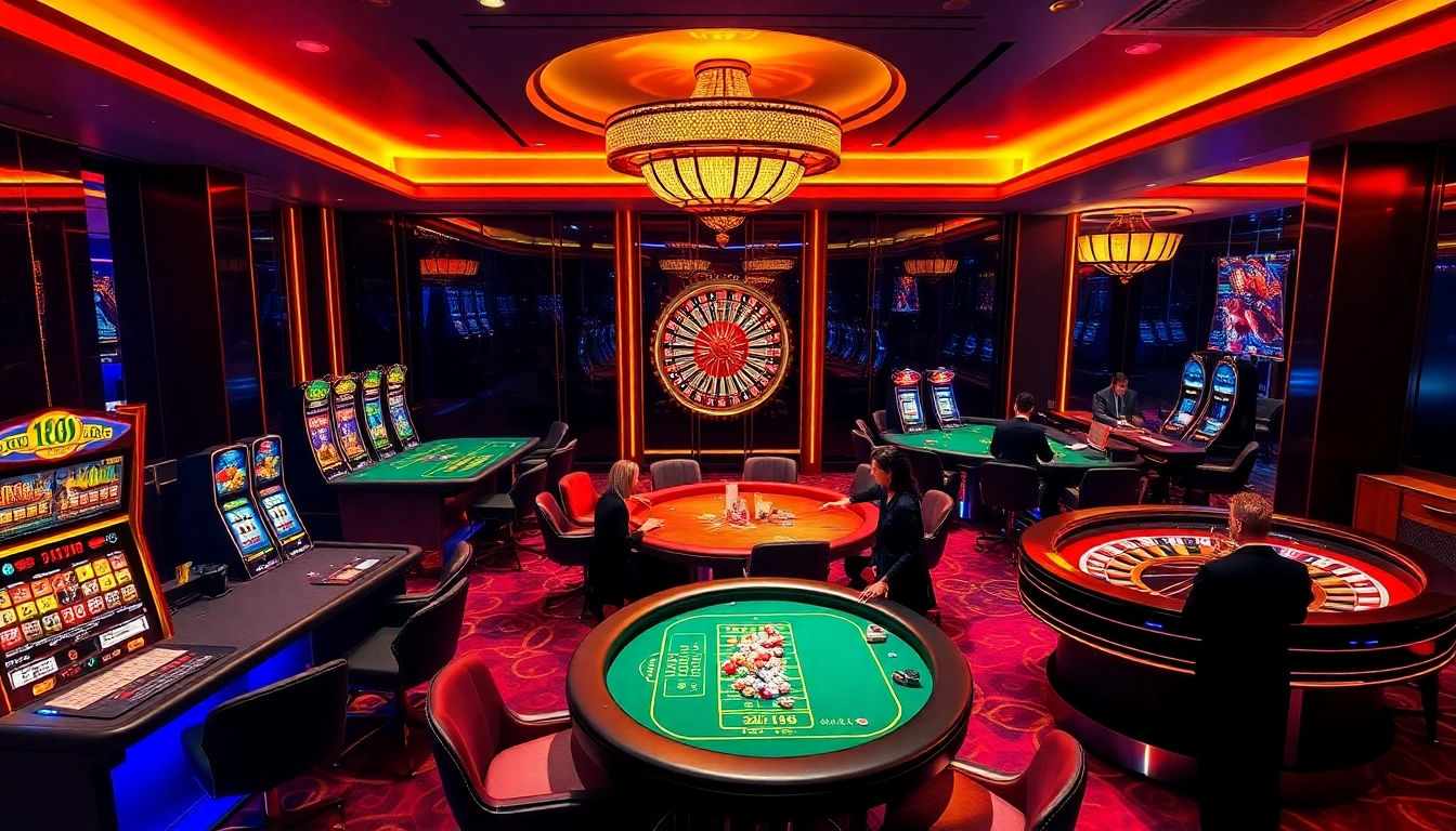 Thrilling gameplay at Trang Chủ DU88 with players enjoying poker and vibrant slot machines.