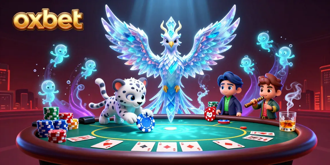 Experience thrilling gaming at oxbet with an enchanting ice phoenix and poker elements.