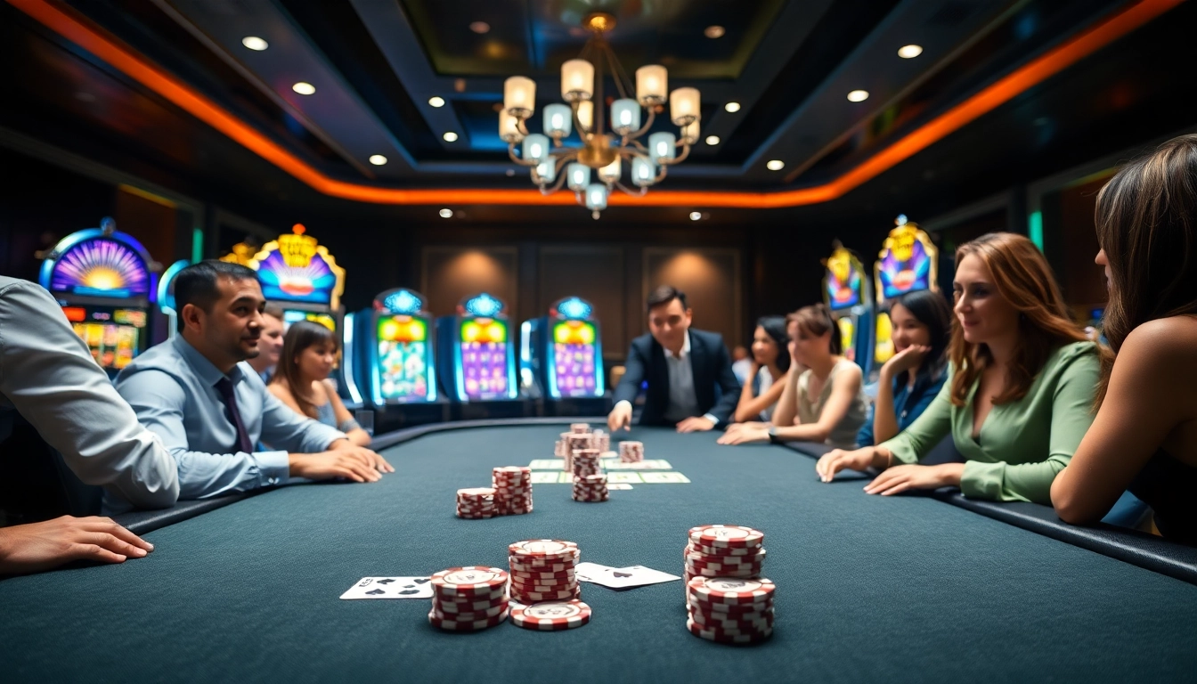 Exciting scene at trang chủ uu88 with poker action and vibrant slot machines.