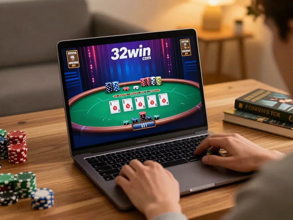 Engaging gameplay at 32win com with a player focused on blackjack on their laptop