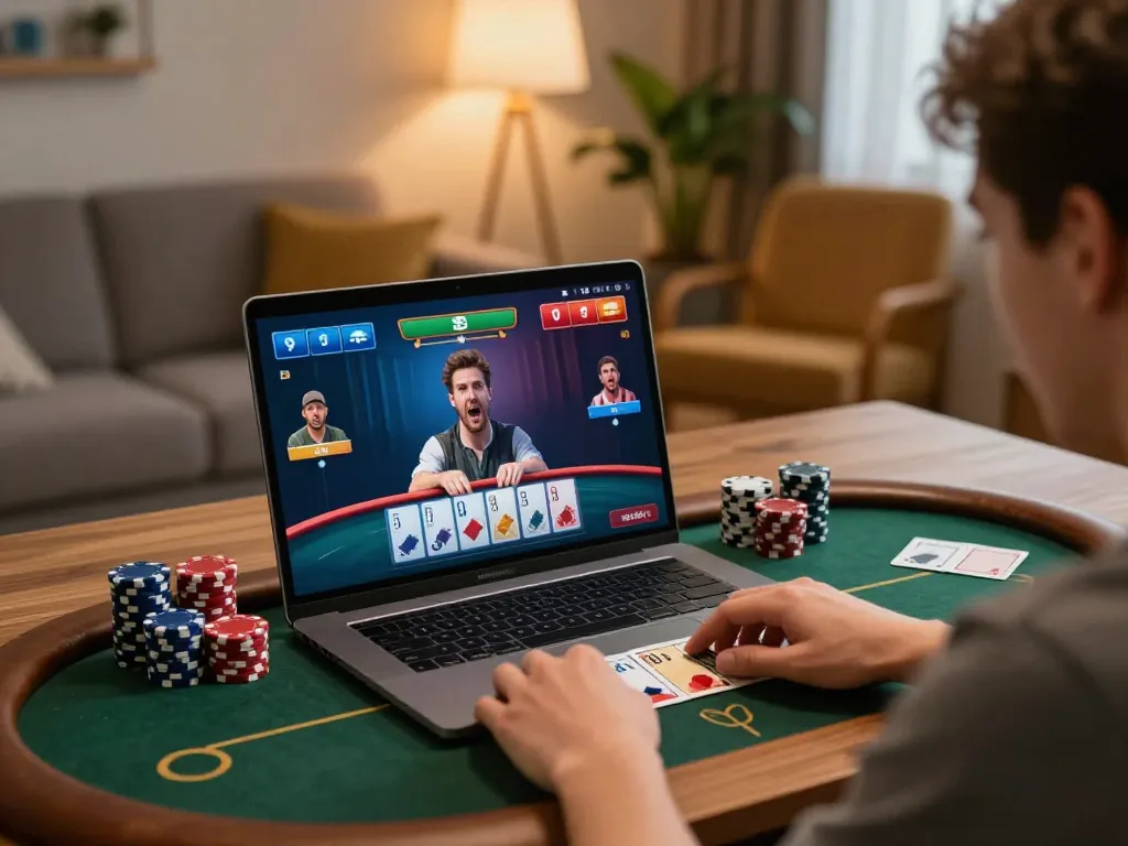MM88 players engaged in a thrilling online poker game, showcasing strategy and high stakes.