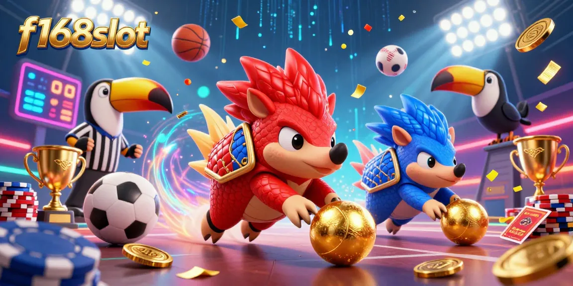 Experience the thrill of f168slot with rival pangolins bowling through poker chips in an extravagant casino setting.