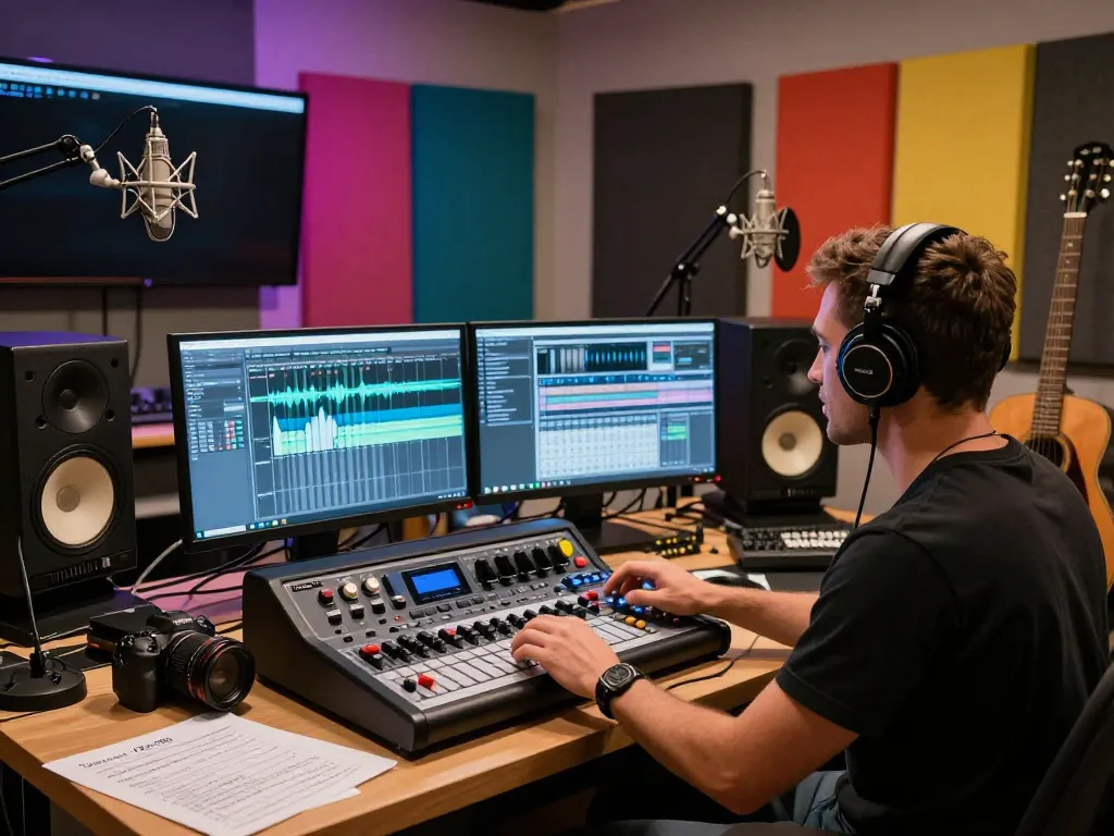 A dedicated audio engineer working with the Tascam DA-88 in a modern recording studio.