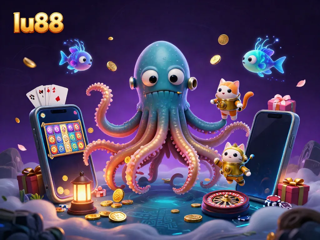 Experience thrilling jackpots with lu88's immersive 3D kraken adventure in a vibrant casino scene.