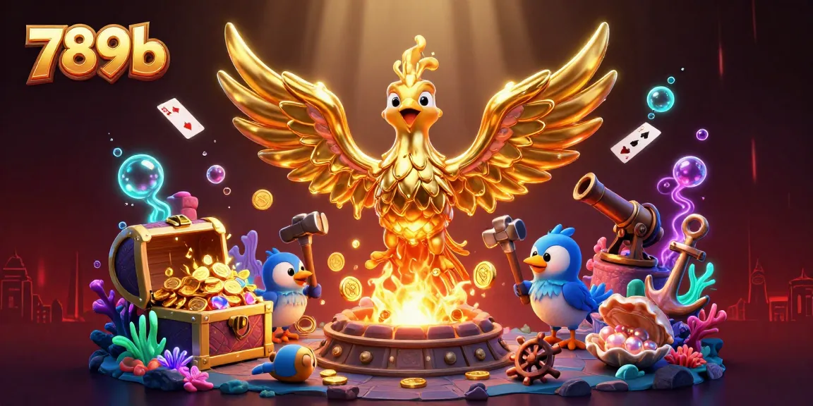 Engage in thrilling gameplay with 789b's captivating phoenix and treasure-filled 3D scene, rich in casino excitement.