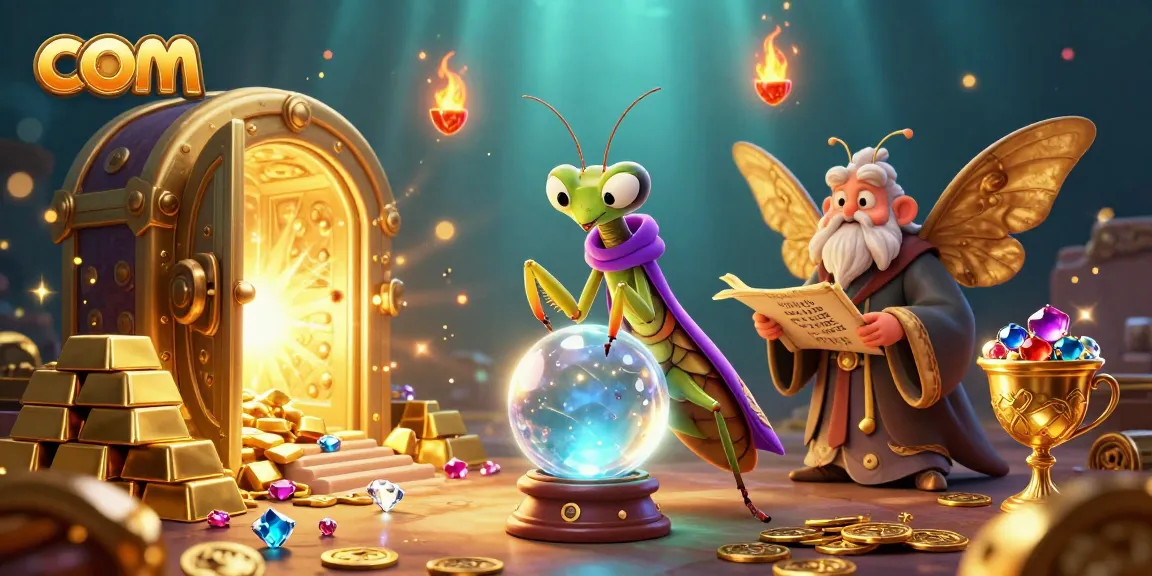 Engage with the vibrant com-themed casino atmosphere featuring lively cartoon characters and treasures.